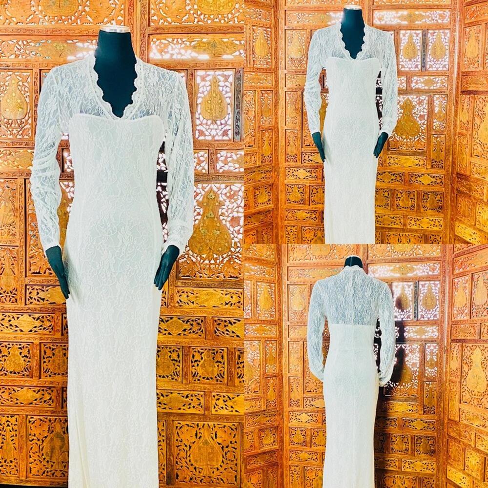 Beach Wedding Gown V-Neck with Illusion Sleeves
